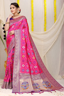 MOGHIBA CLOTHING Woven Kanjivaram Silk Blend Saree(Pink)