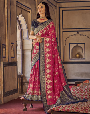 Satrani Woven, Self Design, Embellished Banarasi Art Silk Saree(Pink, Gold)
