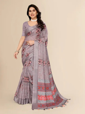 KAKADIYA Printed Bollywood Cotton Silk, Linen Saree(Grey)