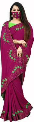 pUNYATHA CREATION Embroidered Bollywood Art Silk Saree(Maroon)