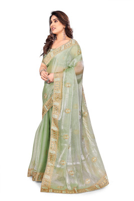 KHRITI FAB Embroidered Bollywood Jimmy choo Saree(Light Green)