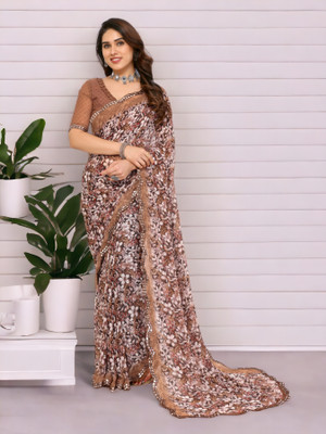 Divastri Printed Bollywood Georgette Saree(Brown)