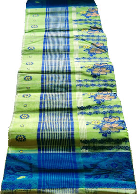 THE BULL Embroidered, Woven Jamdani Cotton Blend Saree(Green, Black)