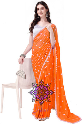 HESVI Embroidered Bollywood Georgette Saree(Orange)