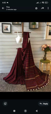 Sia Saree Bazaar Striped Handloom Pure Cotton Saree(Maroon)
