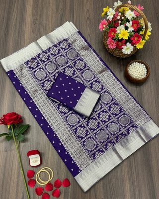 Arzoo kala textiles Woven, Self Design Chanderi Chanderi Saree(Pack of 2, Purple, Silver)