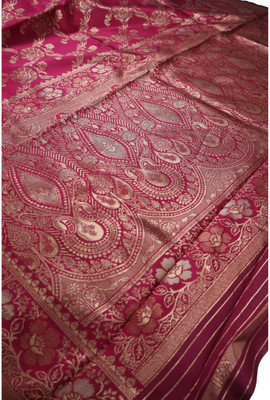 Amolika Floral Print, Self Design Banarasi Pure Silk Saree(Maroon)