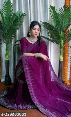 ShiVAdit Ethnic Self Design, Solid/Plain Banarasi Chiffon, Georgette Saree(Purple)