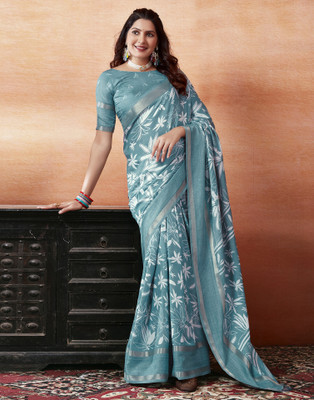 Samah Woven, Floral Print Daily Wear Art Silk Saree(Blue, White)