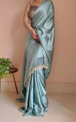 Banaras silk palace Solid/Plain Bollywood Satin Saree(Light Blue)