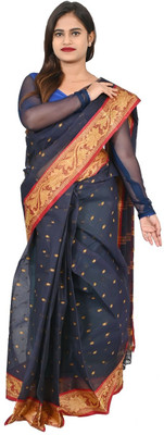 HARE KRISHNA ENTERPRISE Solid/Plain Handloom Pure Cotton Saree(Blue)