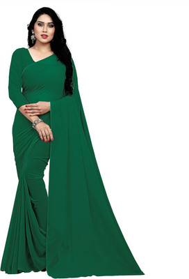 Priere Solid/Plain Bollywood Georgette Saree(Green)