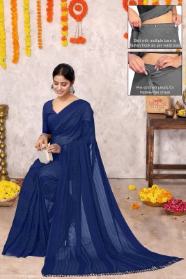 MIRCHI FASHION Solid/Plain, Embellished Bollywood Georgette Saree(Dark Blue)