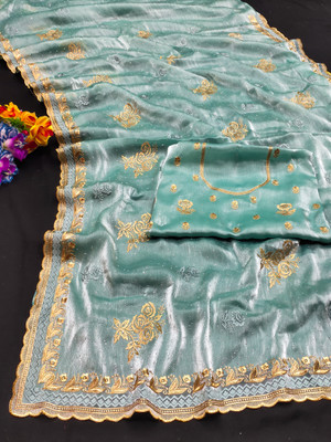 TANNU FAB Embroidered Bollywood Organza Saree(Light Blue)