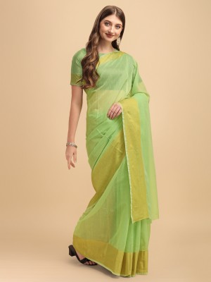 SareeBazzar Woven Banarasi Cotton Silk Saree(Light Green)