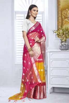 KOTHARI KS Printed Bandhani Organza Saree(Red)