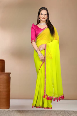 Labheshwari Embellished, Embroidered Daily Wear Georgette Saree(Yellow)