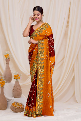 Dharmata Enterprise Woven Bandhani Art Silk Saree(Maroon)