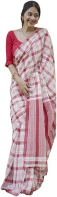 SOHAM SAREE GHAR Woven Handloom Cotton Blend Saree(White)