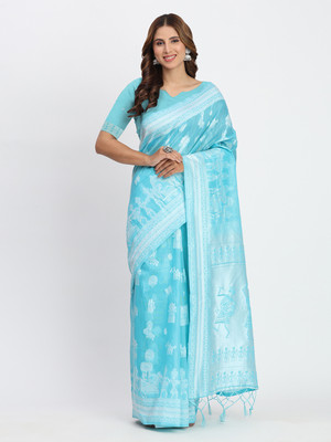 ASTITA Self Design Bollywood Linen Saree(Light Blue)