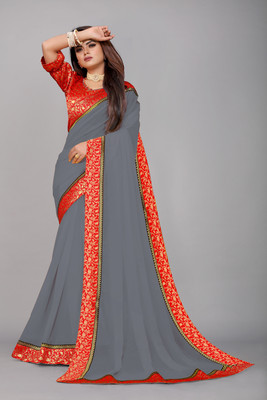 Flip The Style Solid/Plain Bollywood Georgette, Chiffon Saree(Grey)