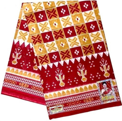 ETHNIC ODISHA HANDLOOM Printed, Digital Print, Graphic Print Sambalpuri Pure Cotton Saree(White)