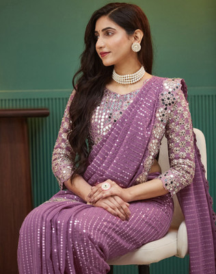 Satrani Embellished, Embroidered, Self Design Bollywood Georgette Saree(Purple)