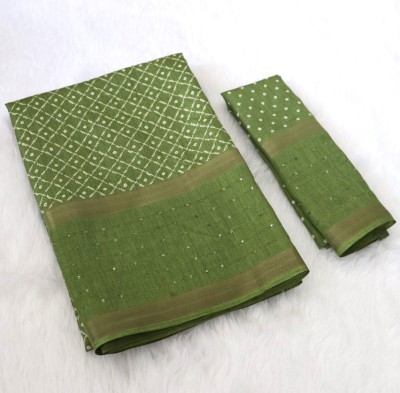 balaji world Checkered Bollywood Silk Blend Saree(Green)