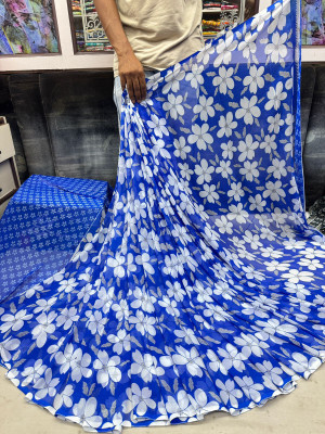 RHEY Printed Bollywood Georgette Saree(Blue)