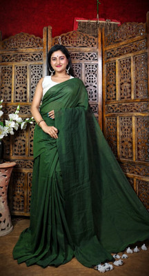 BDF Bikash Datta Fashion Self Design Handloom Cotton Silk Saree(Blue)