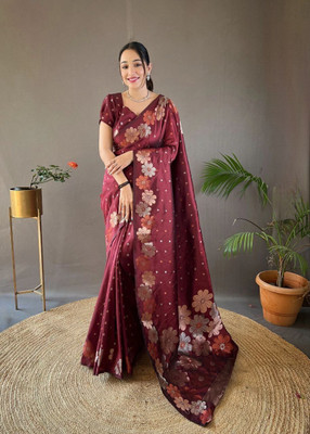 AVANTIKA FASHION Woven Kanjivaram Pure Silk, Art Silk Saree(Maroon)