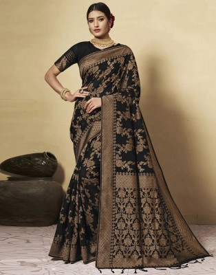 sheladiya Embellished Banarasi Cotton Silk Saree(Black)