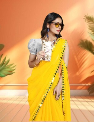 majisasaree Printed Leheria Chiffon Saree(Yellow)