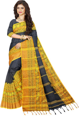 Radha Krishna Saree Woven Handloom Handloom Pure Cotton Saree(Black)
