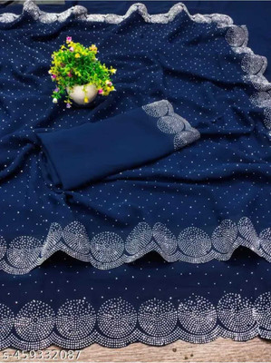 MAHADEV Self Design, Solid/Plain Bollywood Satin Saree(Blue)
