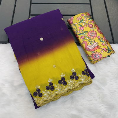 KANDORA Embroidered Bollywood Chiffon Saree(Purple)