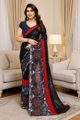 SmittenSmit Printed Bollywood Georgette Saree(Blue)