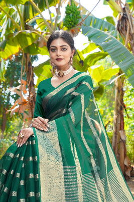 KOTHARI SKT Solid/Plain Bandhani Organza Saree(Green)