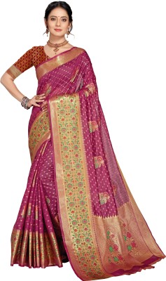 M.S.RETAIL Polka Print Banarasi Organza Saree(Magenta)