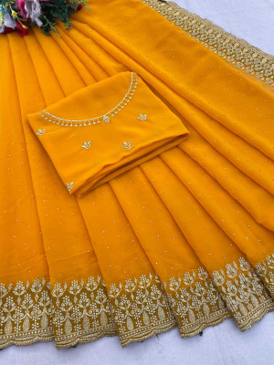 Tasrika Embroidered Bollywood Georgette Saree(Yellow)