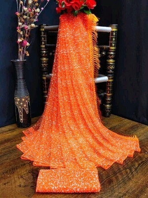 OM AMAR FASHION Solid/Plain Bollywood Georgette Saree(Orange)