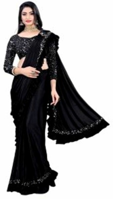 LADY SHOPI Embroidered Bollywood Lycra Blend Saree(Black)