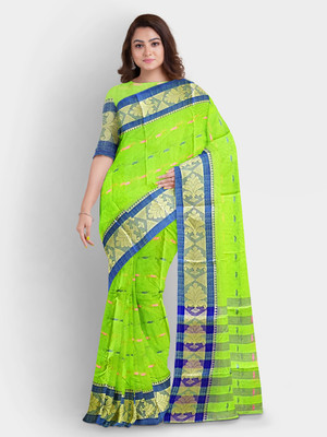 SONGITASAREE Woven, Printed Handloom Cotton Blend Saree(Light Blue)