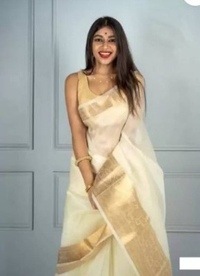 Kavita Creation Self Design Bollywood Tissue Saree(White)