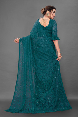 NORAFLEX Self Design Daily Wear Net Saree(Dark Green)