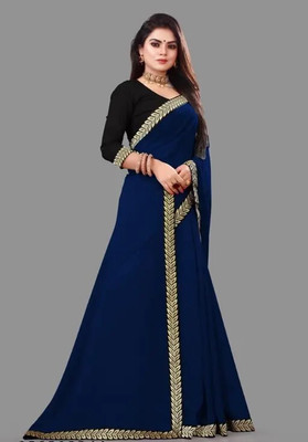 Pancham Self Design Saree with Attached Blouse Georgette Saree(Blue)