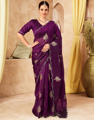 Samah Woven, Embellished, Self Design Bollywood Silk Blend, Jimmy choo Saree(Purple)