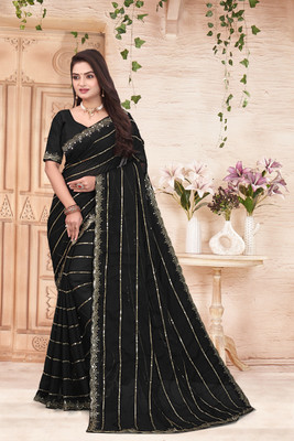 hesika Embroidered Daily Wear Net Saree(Black)