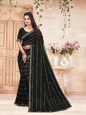 FERVIK FASHION Embroidered Daily Wear Art Silk Saree(Black)