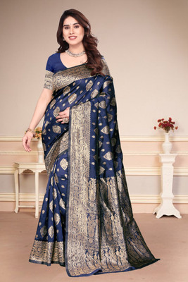 SuperLaxmi Woven Banarasi Art Silk Saree(Dark Blue)